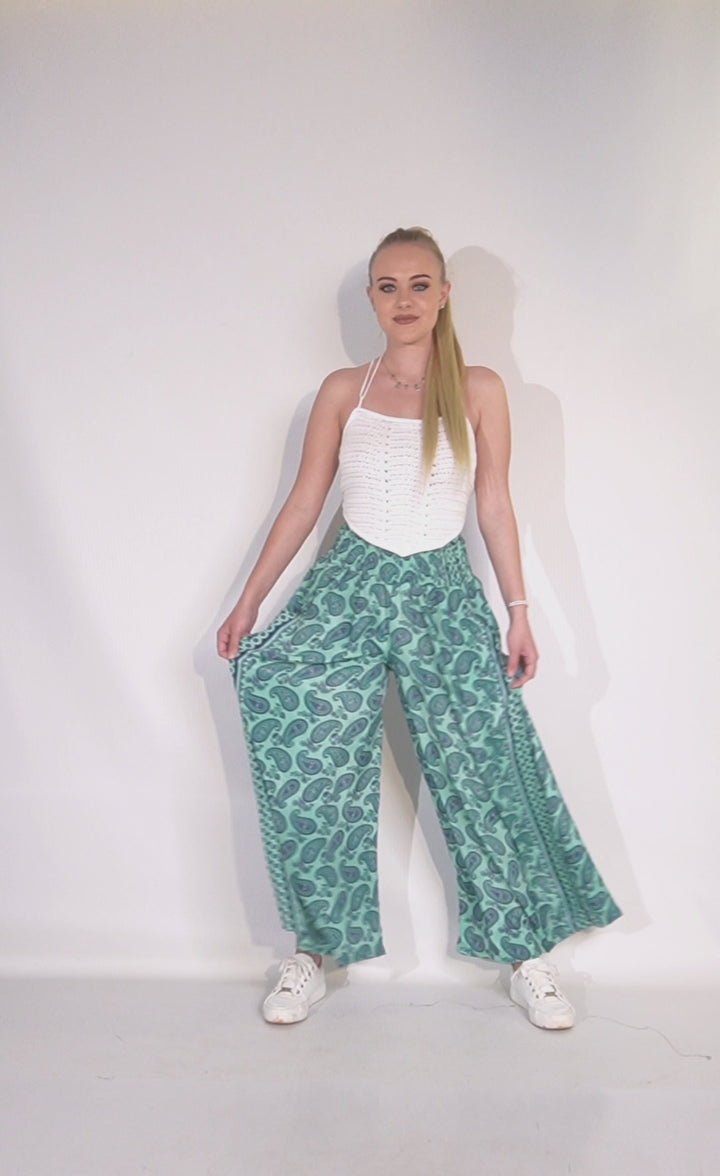 Happy Pants wide leg Boho palazzo pants -  tealaos-init aos-animate