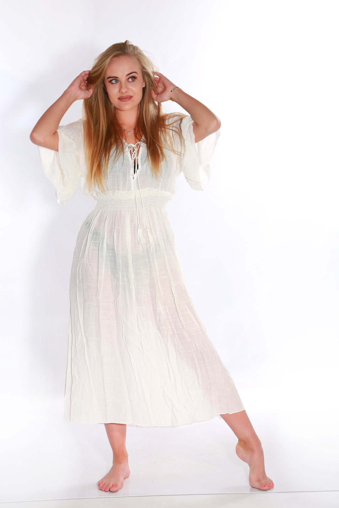 Beach Bunny Swimwear Long Dress Cover Up- white – Shape Wear Shop