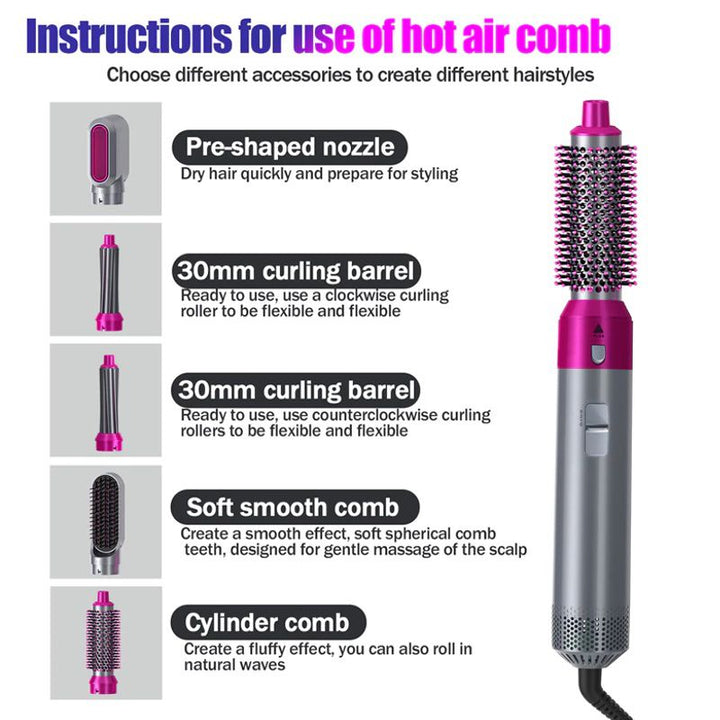 NEW 5 in 1 Interchangeable Hot Air Brush & Hair Dryeraos-init aos-animate