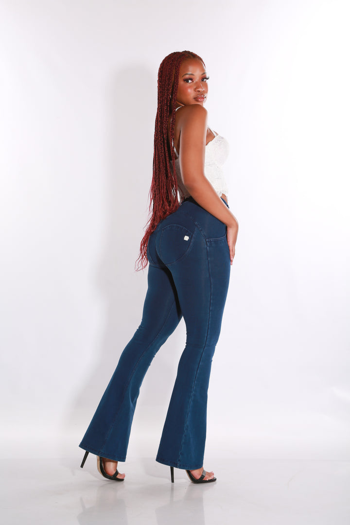 Mid waist Bootleg Butt lifting Shaping Jeans/Jeggings - Dark Blueaos-init aos-animate